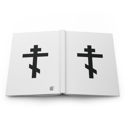 Black Orthodox Cross White Background | Behold, the Tree of the Cross revered by all, now draweth near | Orthodox Hardcover Journal