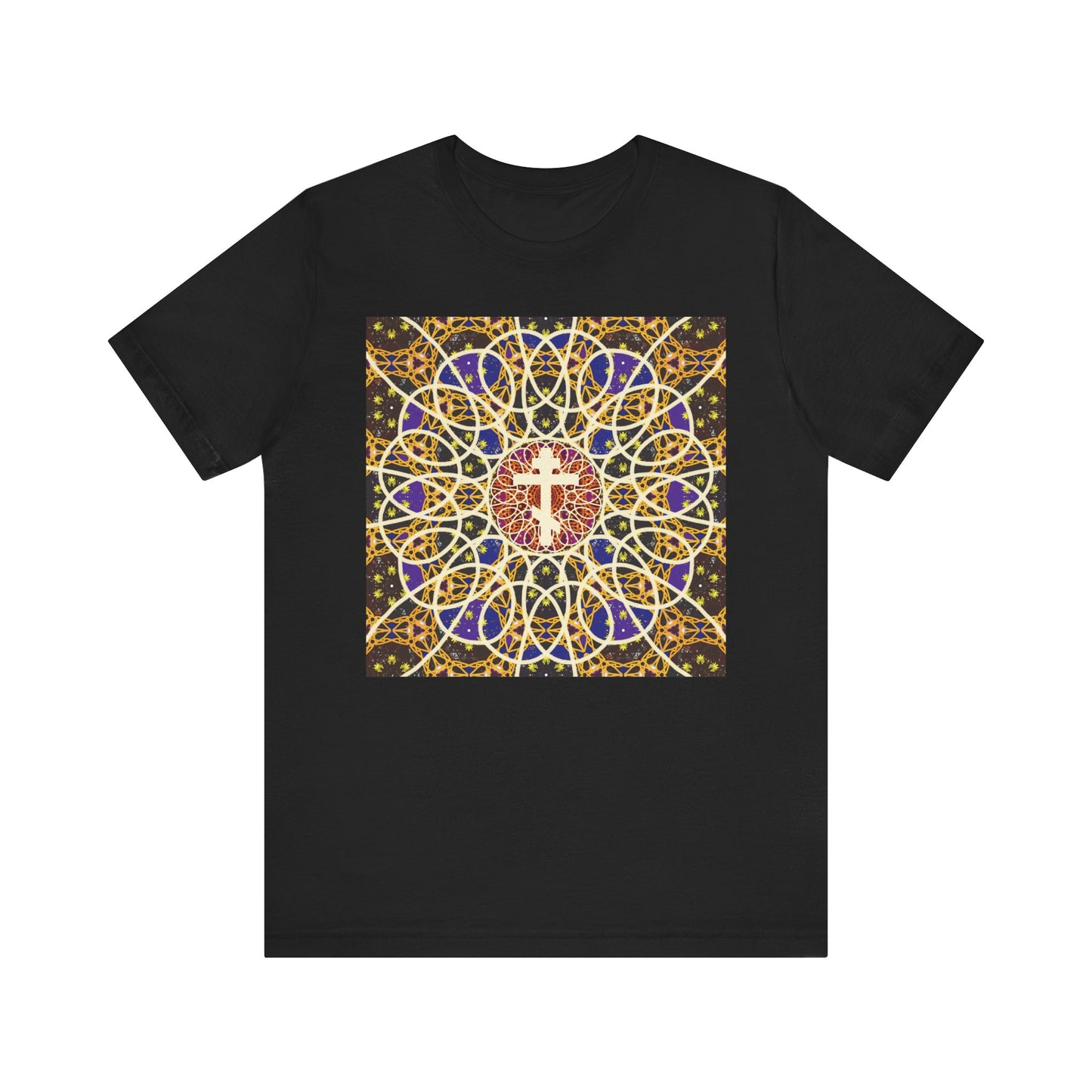 Medieval Cosmology Rose Window Orthodox Cross | Let all the earth venerate the Cross | Christian Lightweight Cotton Unisex T-Shirt