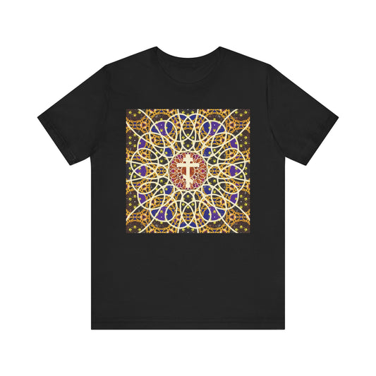Medieval Cosmology Rose Window Orthodox Cross | Let all the earth venerate the Cross | Christian Lightweight Cotton Unisex T-Shirt