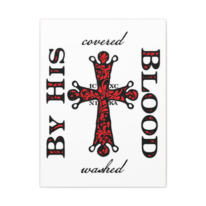 Washed/Covered By His Blood (1 John 1:7) | ICXC NIKA Ornate Red Orthodox Cross | Orthodox Christian Canvas Art