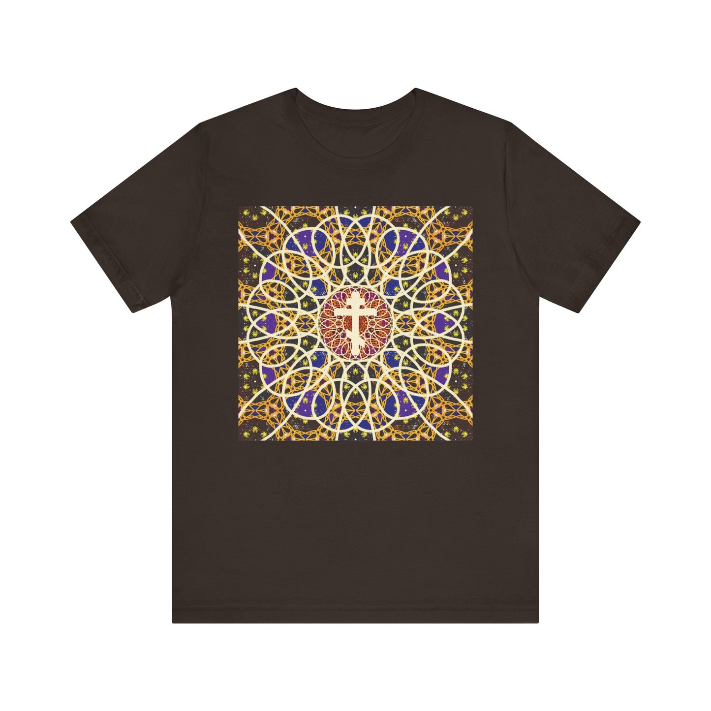 Medieval Cosmology Rose Window Orthodox Cross | Let all the earth venerate the Cross | Christian Lightweight Cotton Unisex T-Shirt