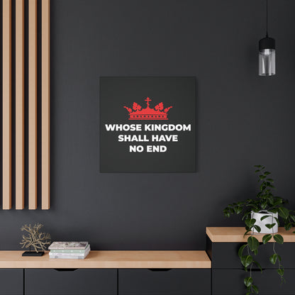 The "Whose Kingdom Shall Have No End" canvas art features a red Orthodox cross crown and Nicene Creed text, providing Christian inspiration and a modern touch to your office decor.