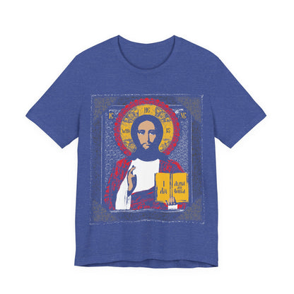 Christ Pantocrator Icono-Graphic | He-Who-Is | I Am the Alpha and Omega | Ancient Icon Graphic Design | Orthodox Christian Cotton T-Shirt
