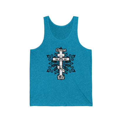 Choose Life No. 1 (Tri-Bar Cross) | Orthodox Christian Jersey Tank Top / Sleeveless Shirt