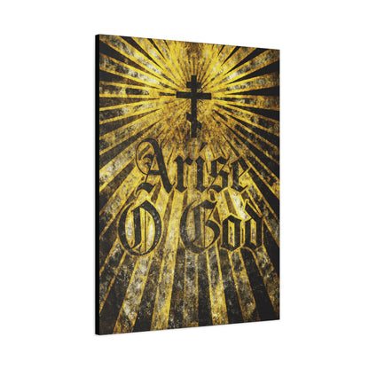 Arise O God | Psalm 81 (82 LXX): Orthodox wall art features a cross with golden rays and "Arise O God" in a textured Gothic font, inspired by the Divine Council worldview and Septuagint scripture.