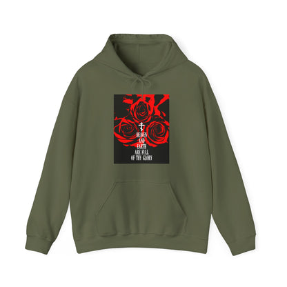 Heaven and Earth Are Full of Thy Glory | Orthodox Liturgical Hymn | Red Roses | Western Typography | Orthodox Christian Hoodie