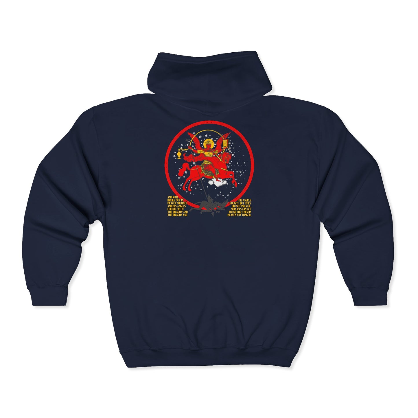 Archangel Michael of the Apocalypse Icono-Graphic BACK | War in Heaven (Rev 12:7-9) | Satan Cast Out | Orthodox Zipper Hoodie
