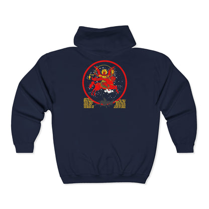 Archangel Michael of the Apocalypse Icono-Graphic BACK | War in Heaven (Rev 12:7-9) | Satan Cast Out | Orthodox Zipper Hoodie