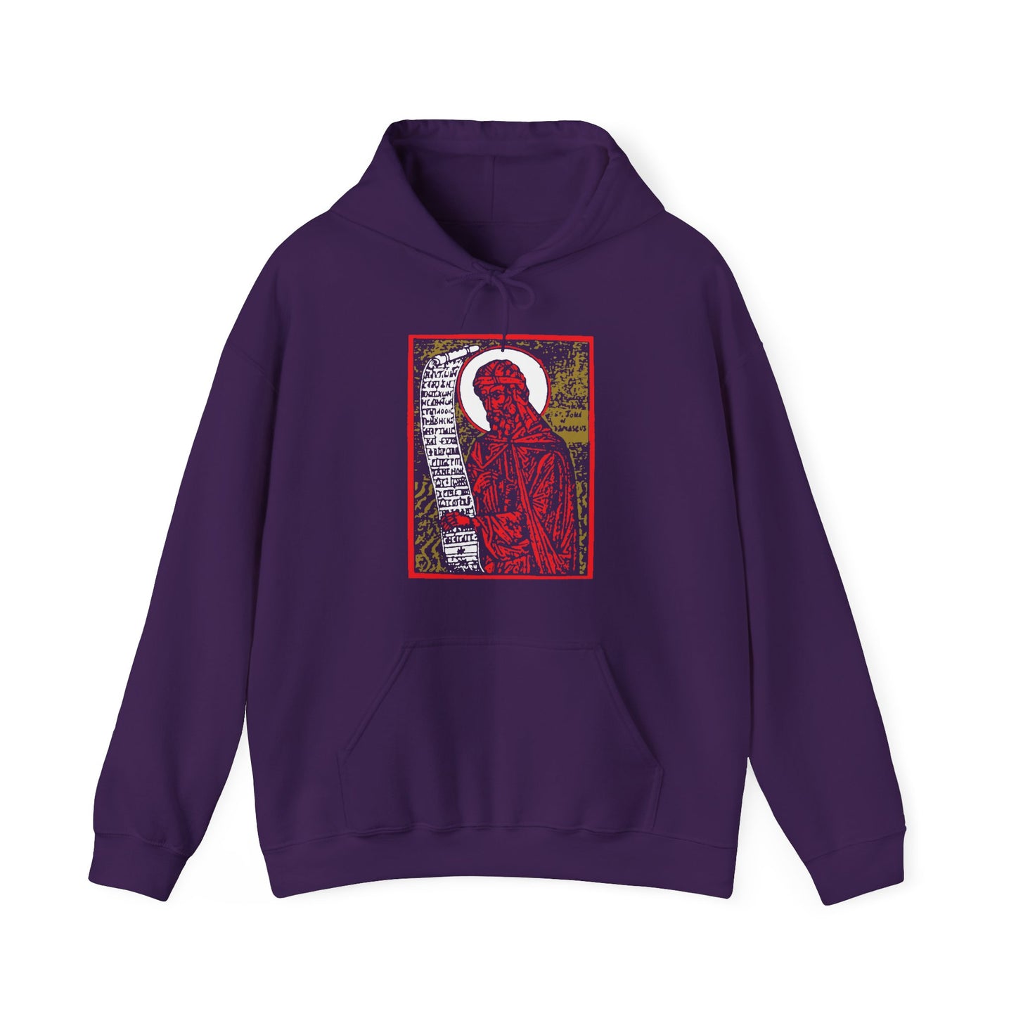 St. John of Damascus Icono-Graphic | Orthodox Christian Saint | Red Gold & Black High Contrast Design | Orthodox Christian Hoodie