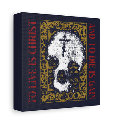 To Live is Christ, to Die is Gain (Philippians 1:21) | Skull with Cross on Gold Manuscript Texture | Orthodox Christian Canvas Art