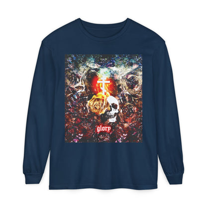 Now the Son of Man is Glorified (John 13:31) | Skull and Floral Glowing Cross Design | Orthodox Christian Long Sleeve Shirt