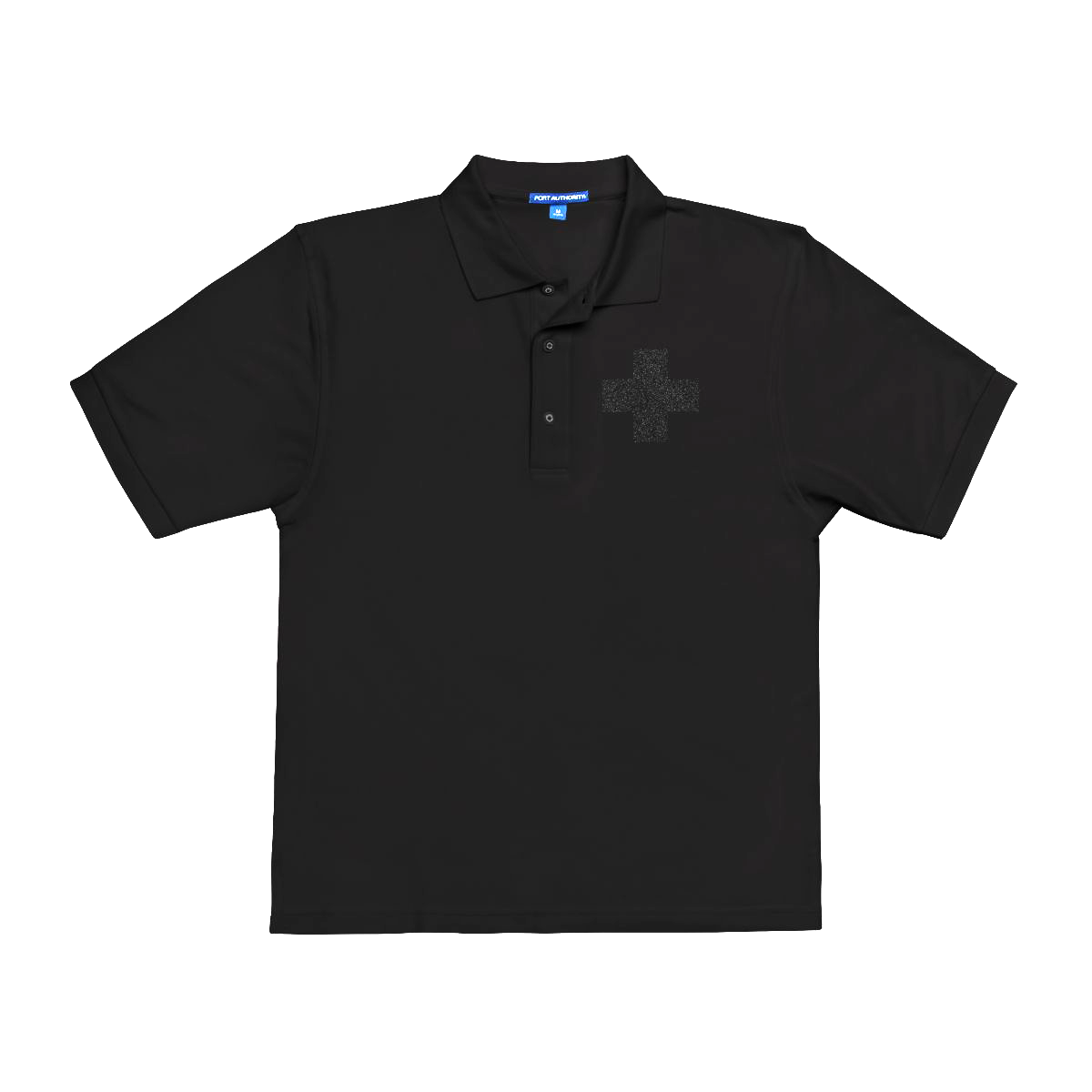 Black on Black Minimalist Embroidered Cross | Subtle Simple Design Jesus Christ Conquers | Christian Polo Shirt