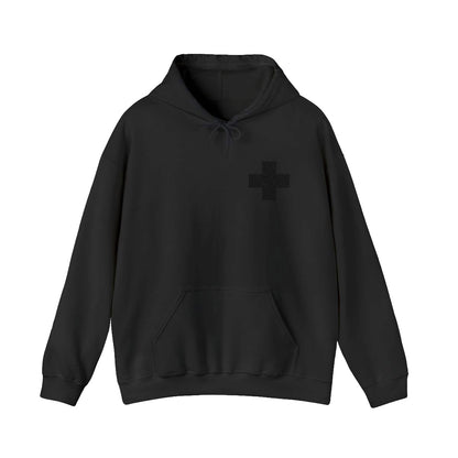 Black on Black Embroidered Minimalist Black Cross | Subtle Simple Design | by his wounds you have been healed | Christian Unisex Hoodie