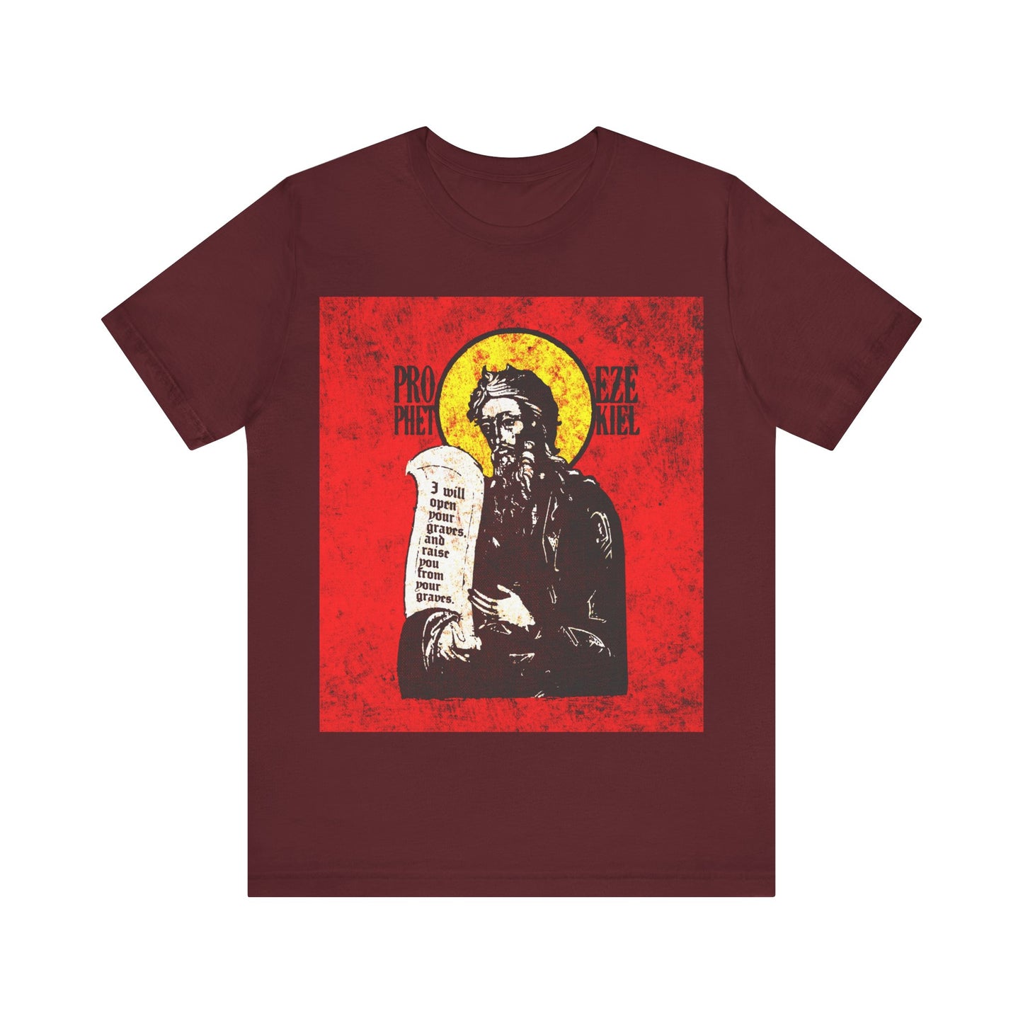 Prophet Ezekiel IconoGraphic | Textured, High Contrast Bright Red and Yellow Design | Old Testament | Orthodox Christian T-Shirt