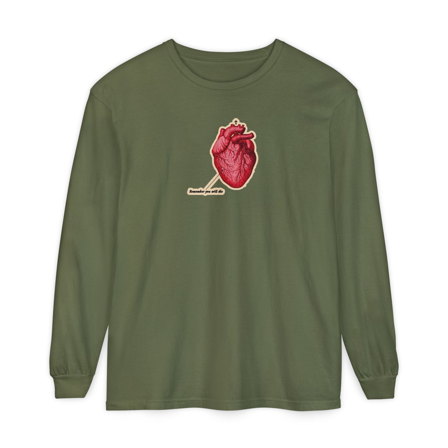 Remember You Will Die Retro Medical Textbook Heart Design | Orthodox Christian Long Sleeve Shirt
