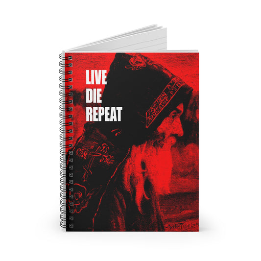 The Live Die Repeat ("Monk" by Mikhail Nesterov) Orthodox Spiral Notebook features "Die Every Day, and You Will Live Forever"—a daily inspirational quote for ascetic Christian reflections.