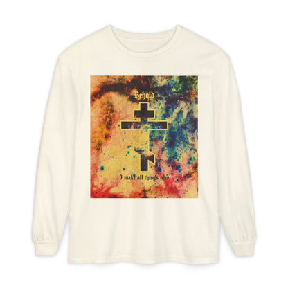 Behold, I Make All Things New (Revelation 21:5) | Cosmic Orthodox Cross On Inverted Starfield | Second Coming | Orthodox Christian Long Sleeve Shirt