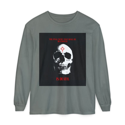 The Final Enemy That Shall Be Destroyed (1 Cor 15:26) | Skull in Crosshairs | Gothic Style Orthodox Christian Long Sleeve Shirt