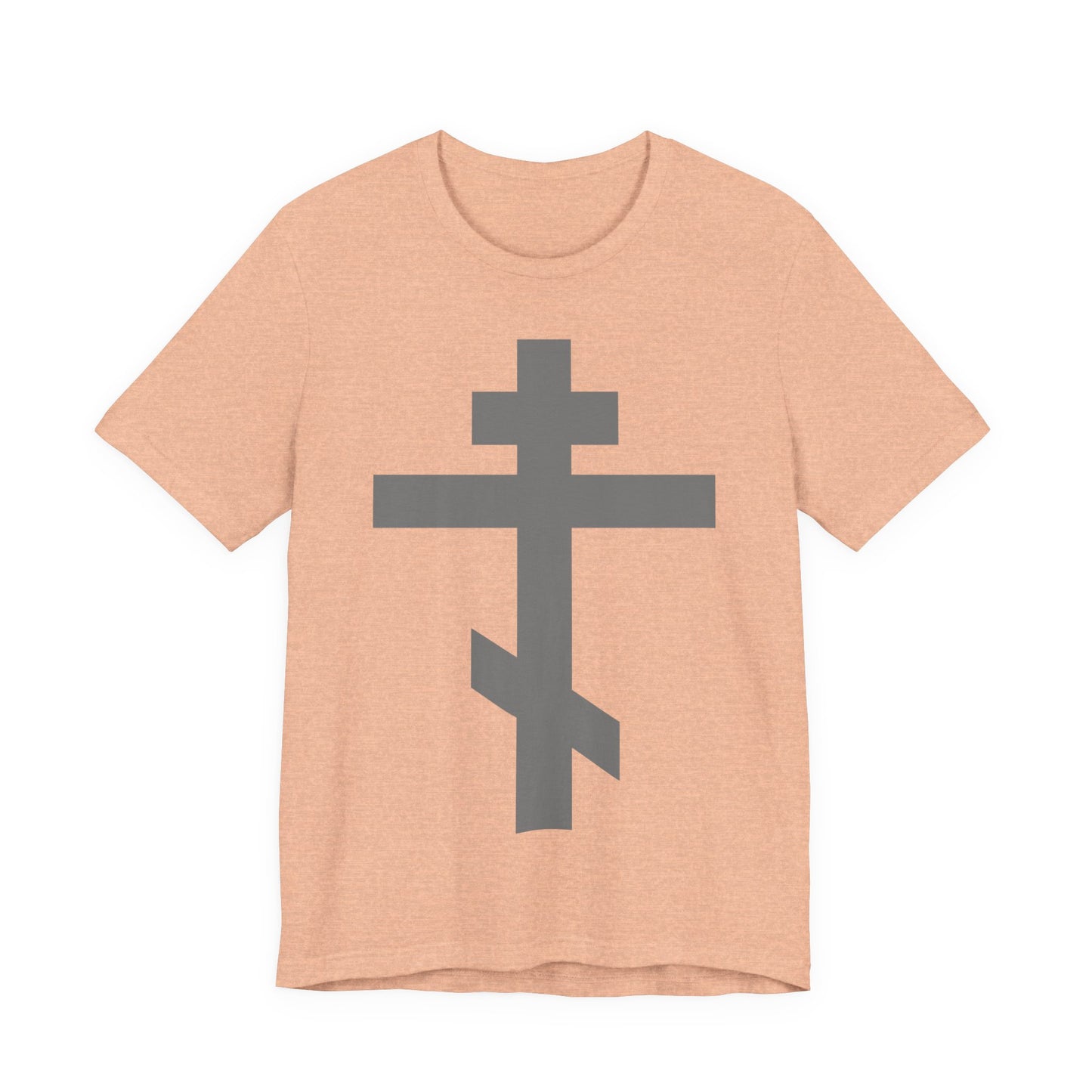 Light Gray Orthodox Tribar Cross | Preserve Thy People By Thy Cross, O Lord | Christ is King | Christian Unisex Cotton Tee