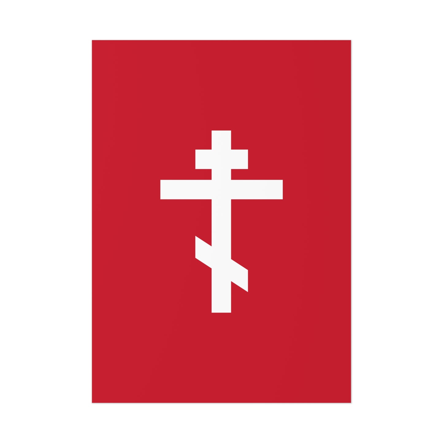 White Orthodox Cross Red Background | We venerate Thy Cross, O Master, and we glorify Thy holy Resurrection! | Orthodox Art Poster