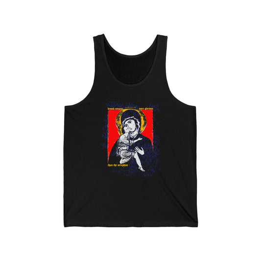 Beyond Compare More Glorious Than the Seraphim | Vladimir Theotokos Iconographic | Orthodox Christian Jersey Tank Top