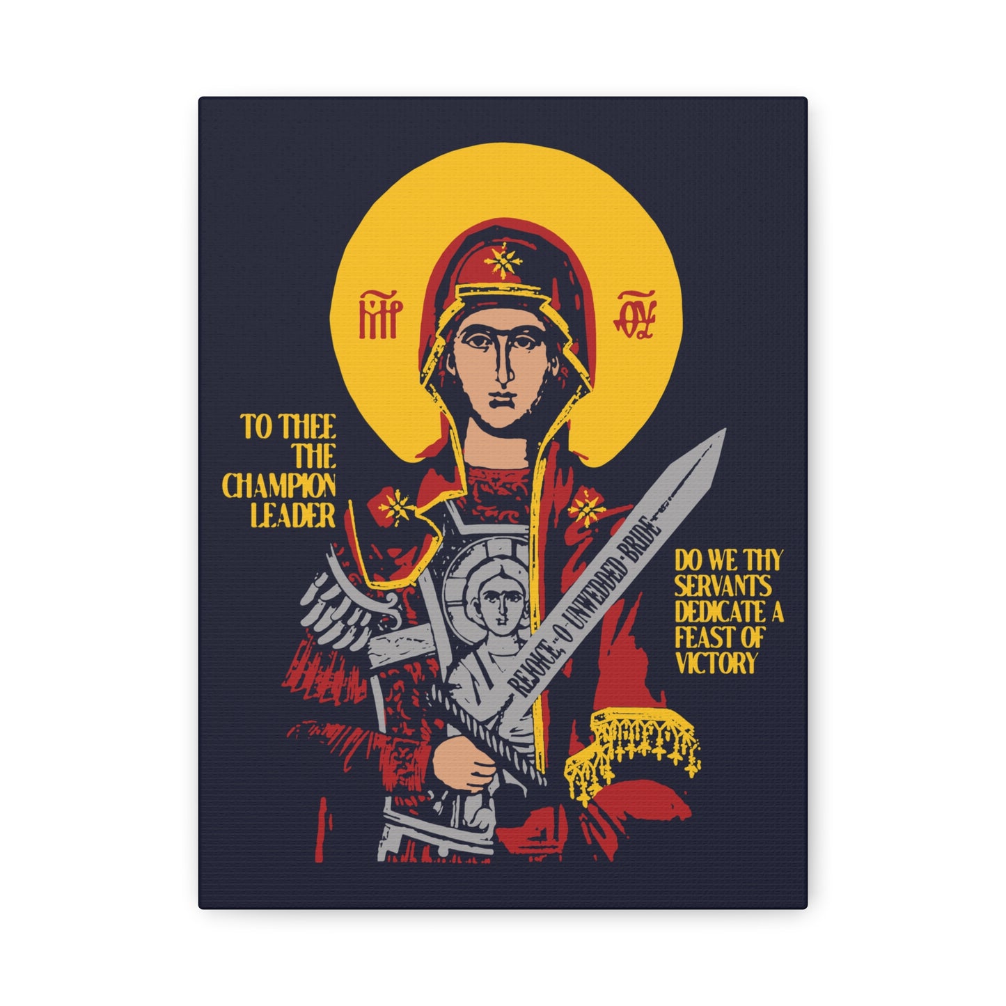 To Thee the Champion Leader | Mother of God | Theotokos with Sword IconoGraphic | Orthodox Christian Canvas Art