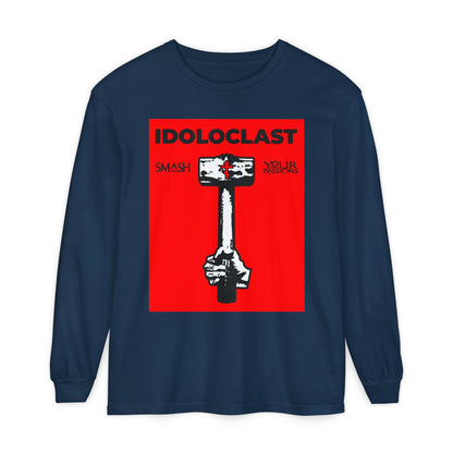Idoloclast Idol-Smasher | Jesus NIKA Fist w/ Sledgehammer on Red Background | Smash Your Passions | Orthodox Christian Long Sleeve Shirt