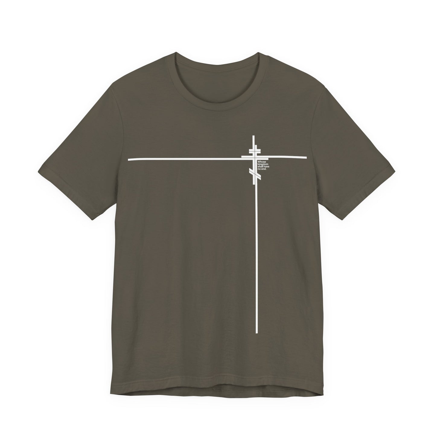 Whose Kingdom Shall Have No End (Small Design) | Luke 1:32-33 | Orthodox Cross | Minimalist Logo Style | Orthodox Christian Unisex Cotton Tee