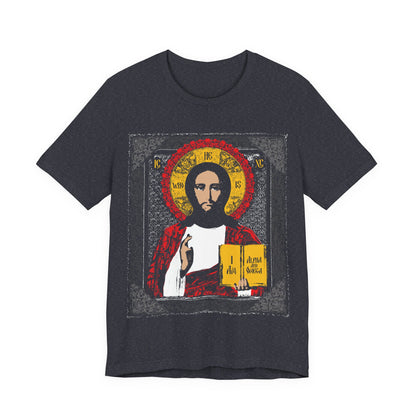 Christ Pantocrator Icono-Graphic | He-Who-Is | I Am the Alpha and Omega | Ancient Icon Graphic Design | Orthodox Christian Cotton T-Shirt