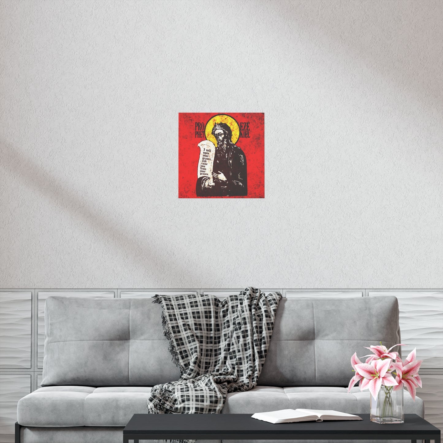 Prophet Ezekiel IconoGraphic | Textured, High Contrast Bright Red and Yellow Design | Old Testament | Orthodox Christian Art Poster
