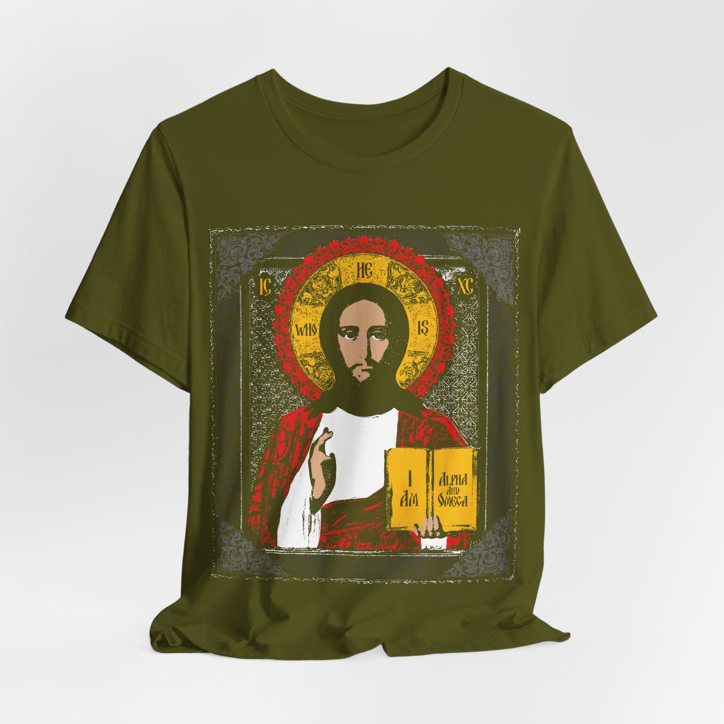 Christ Pantocrator Icono-Graphic | He-Who-Is | I Am the Alpha and Omega | Ancient Icon Graphic Design | Orthodox Christian Cotton T-Shirt