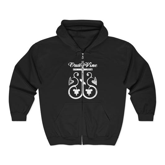 I Am the True Vine FRONT (John 15, Ezekiel 15) | Orthodox Cross with Grape Vine | Photocopy Effect | Orthodox Zipper Hoodie