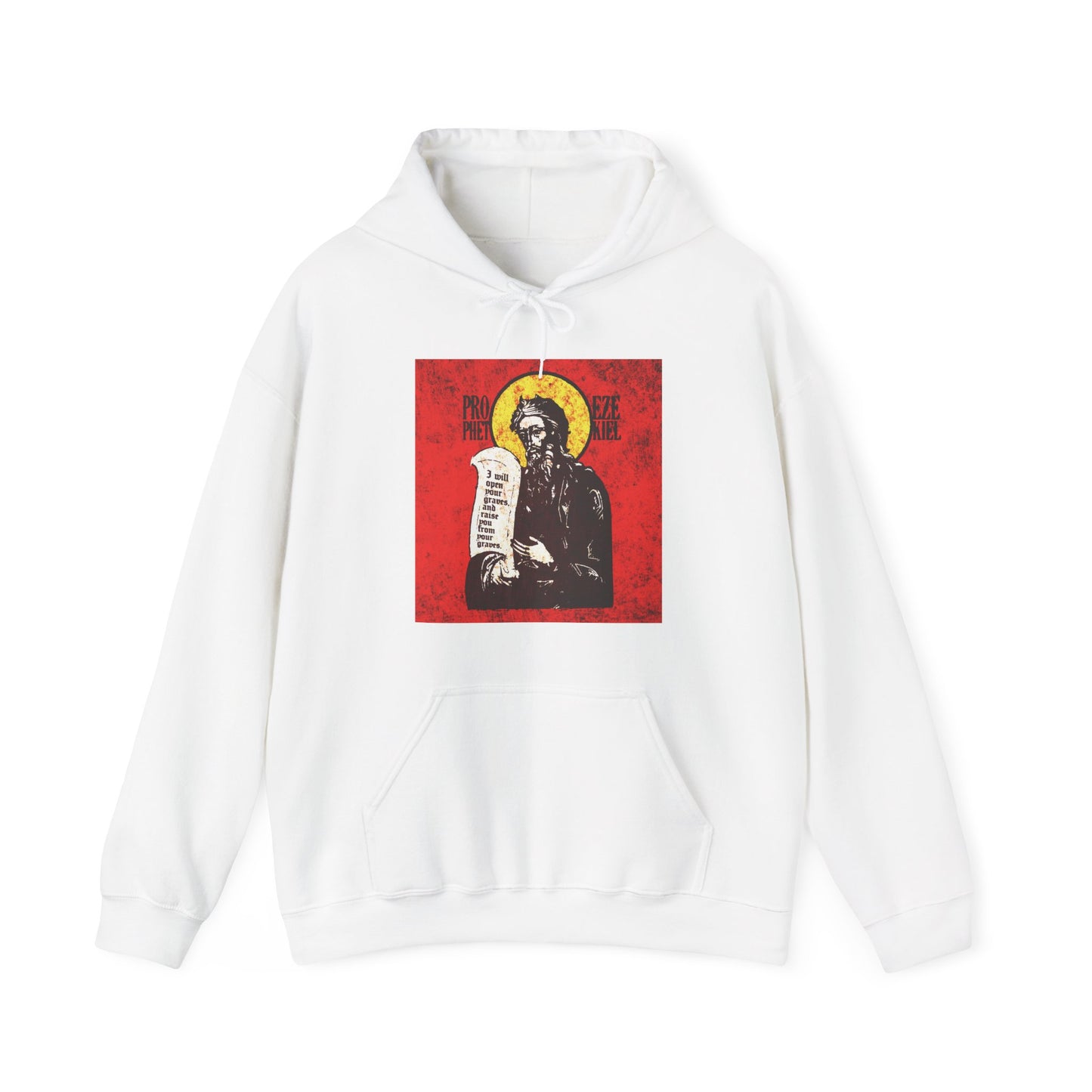 Prophet Ezekiel IconoGraphic | Textured, High Contrast Bright Red and Yellow Design | Old Testament | Orthodox Christian Hoodie
