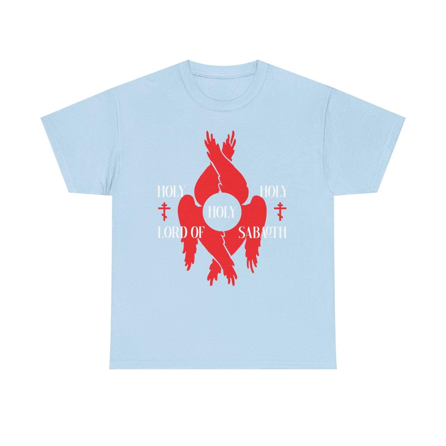 Holy Holy Holy Lord of Sabaoth Red Seraphim Wings Orthodox Crosses | Isaiah 6:3 | Divine Council | Midweight Cotton Orthodox Unisex Tee