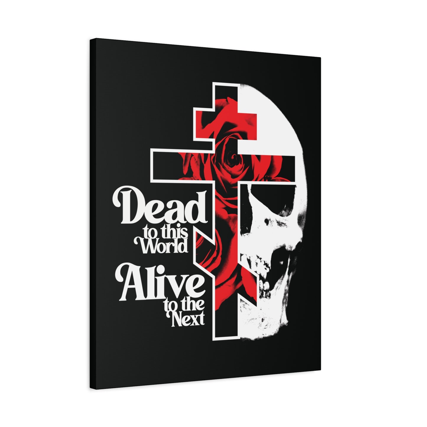 Dead to this World Alive to the Next | Goth Aesthetic Flower Cross & Skull | 70s Typography | Bestselling | Orthodox Christian Canvas Art