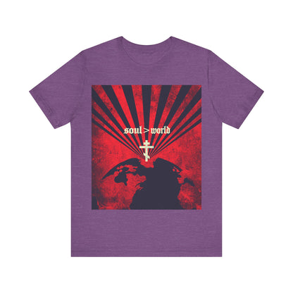 What Shall it Profit a Man | Matthew 16:26 | Soul Is Greater Than World | Red Earth Design with White Cross | Orthodox Christian T-Shirt