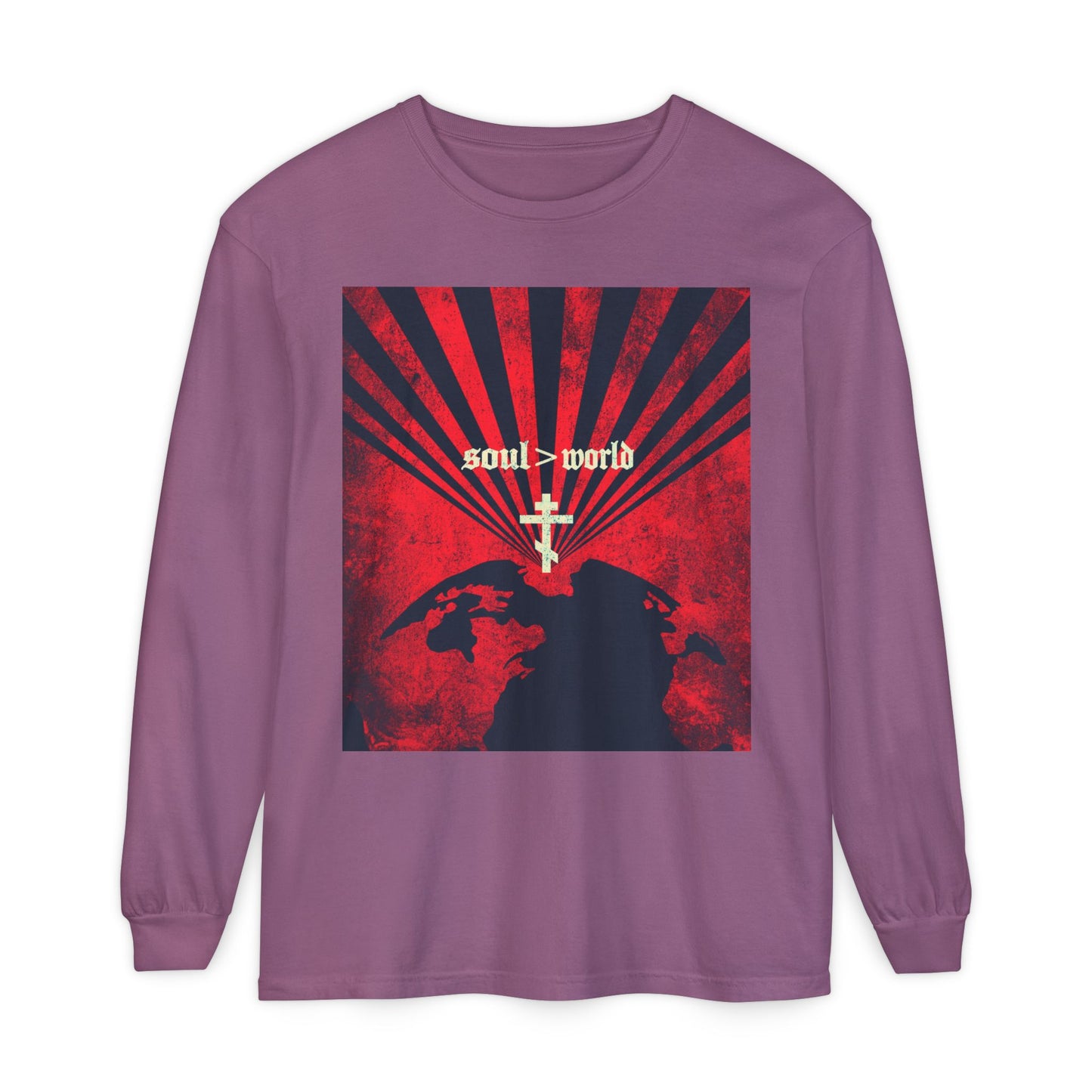 What Shall it Profit a Man | Matthew 16:26 | Soul Is Greater Than World | Red Earth White Cross | Orthodox Christian Long Sleeve Shirt