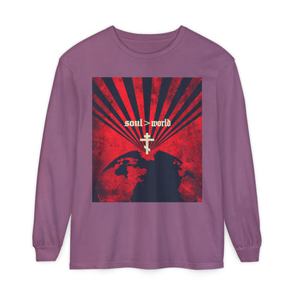 What Shall it Profit a Man | Matthew 16:26 | Soul Is Greater Than World | Red Earth White Cross | Orthodox Christian Long Sleeve Shirt