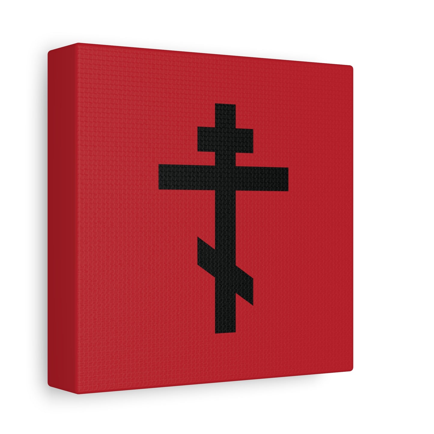 Black Orthodox Cross Red Background | Whoever does not carry his own cross and come after Me cannot be My disciple | Christian Canvas Art