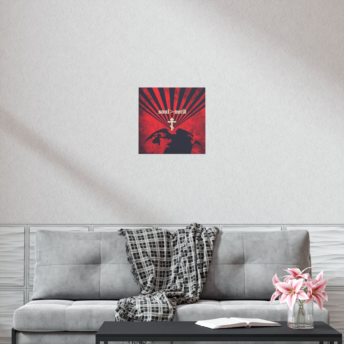 What Shall it Profit a Man | Matthew 16:26 | Soul Is Greater Than World | Red Earth White Cross | Orthodox Christian Art Poster