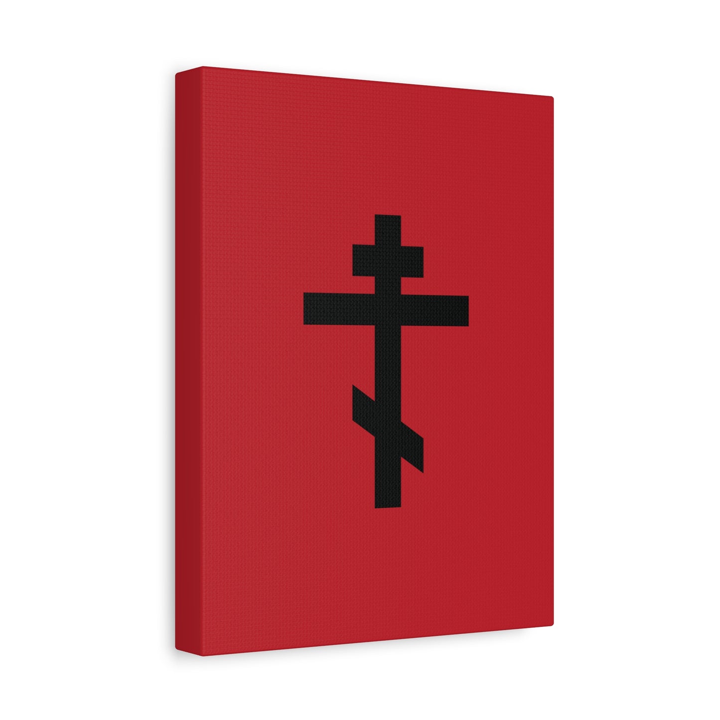 Black Orthodox Cross Red Background | Whoever does not carry his own cross and come after Me cannot be My disciple | Christian Canvas Art