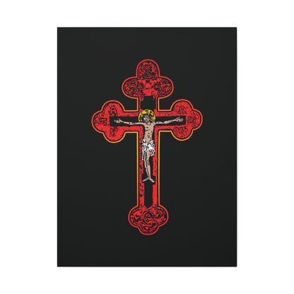 Red Orthodox Christian Crucifix | Byzantine Golgotha Cross | Alpha & Omega | I Am Crucified With Christ | Orthodox Christian Canvas Wall Art