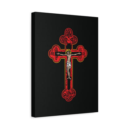 Red Orthodox Christian Crucifix | Byzantine Golgotha Cross | Alpha & Omega | I Am Crucified With Christ | Orthodox Christian Canvas Wall Art
