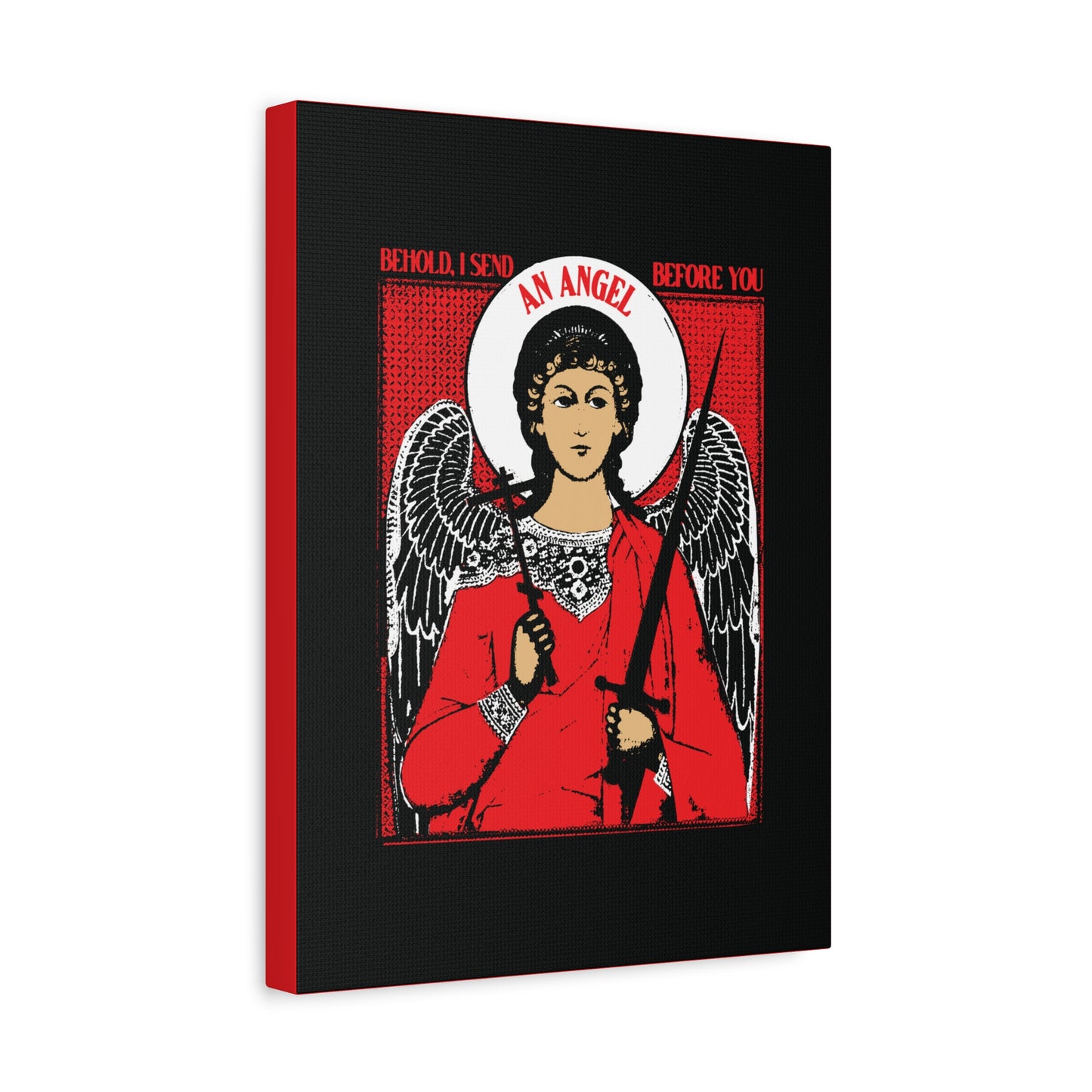 Behold I Send an Angel Before You (Ex 23:20) | Guardian Angel With Cross & Sword IconoGraphic | Orthodox Christian Canvas Art