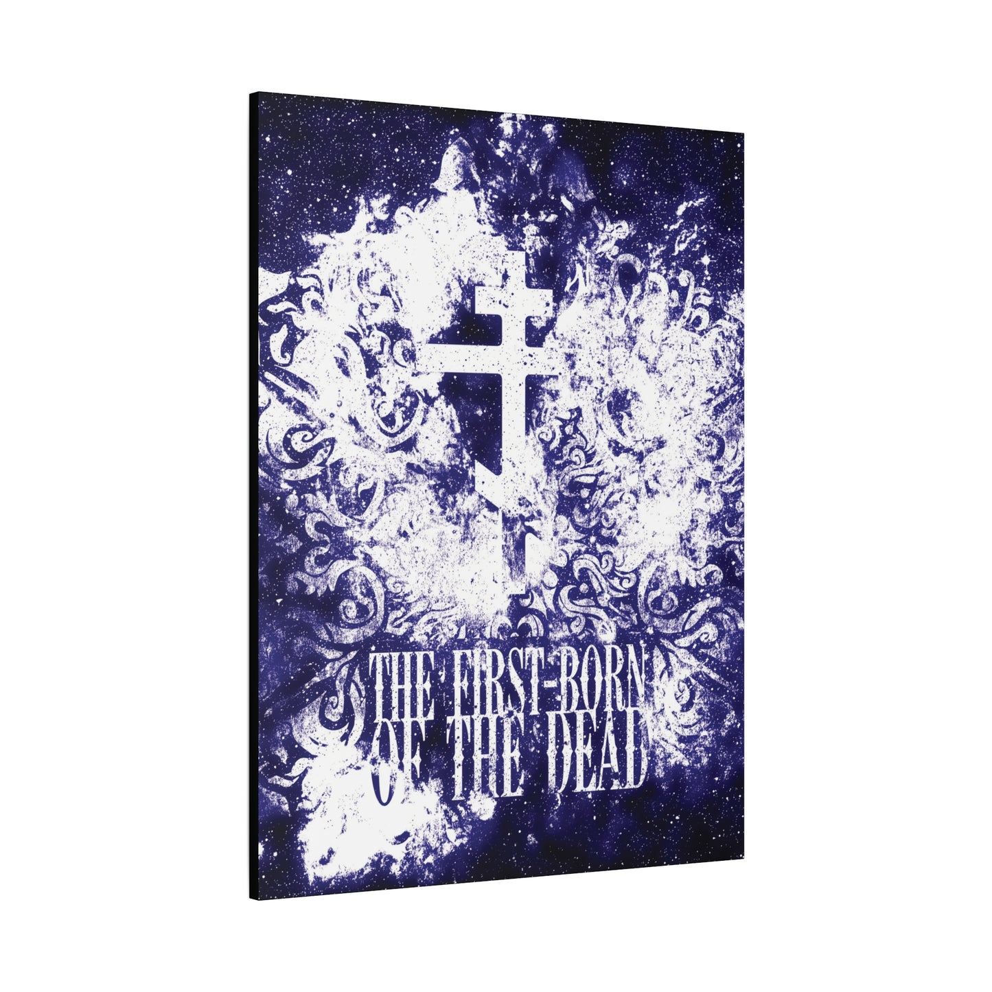 The First-Born of the Dead | Glowing White & Blue Textured Cosmic Orthodox Cross | Resurrection & Apocalypse | Christian Canvas Art