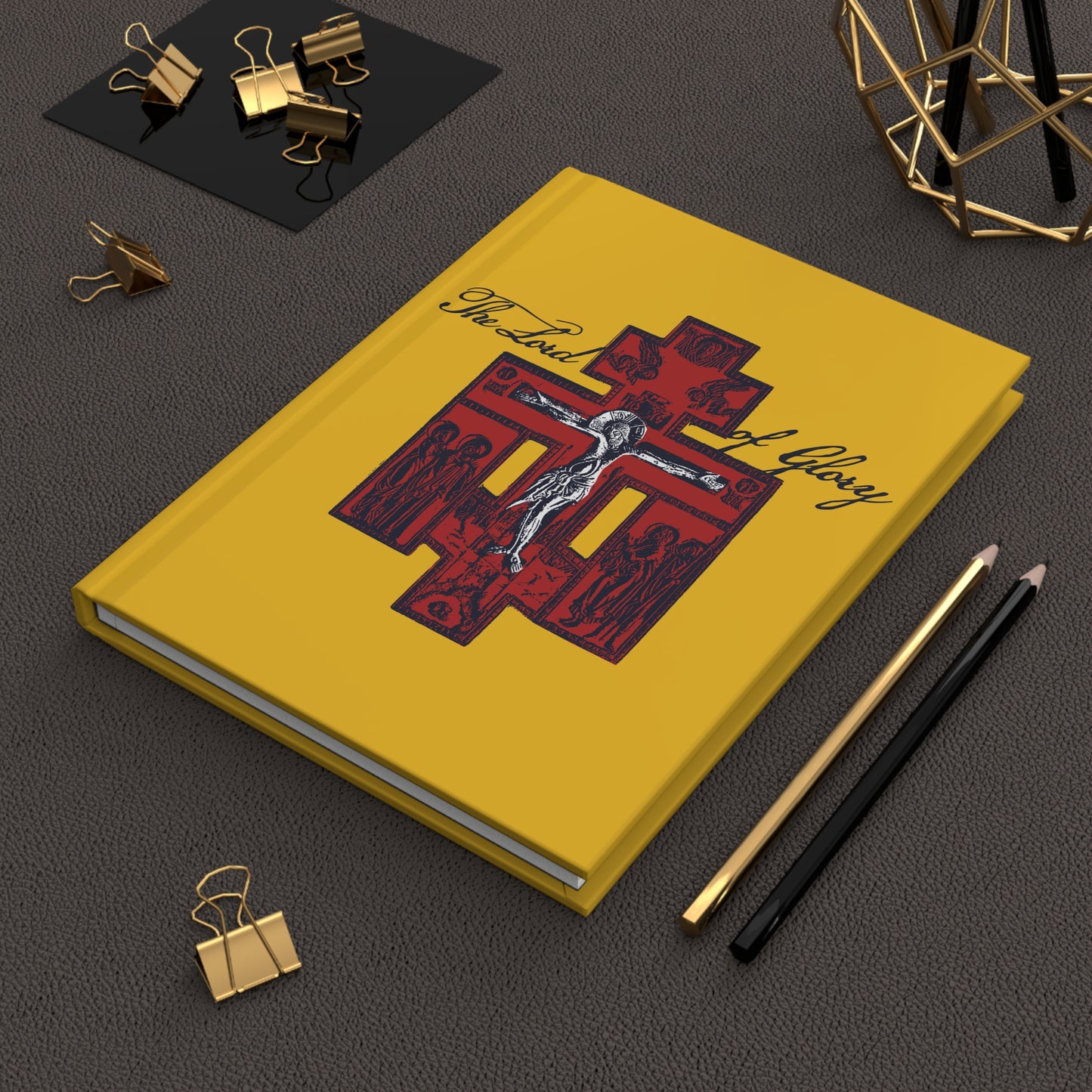 The Lord of Glory | Russian Golgotha Crucifix IconoGraphic (Gold BG) | 1 Corinthians 2:8 | Orthodox Christian Hardcover Blank Journal