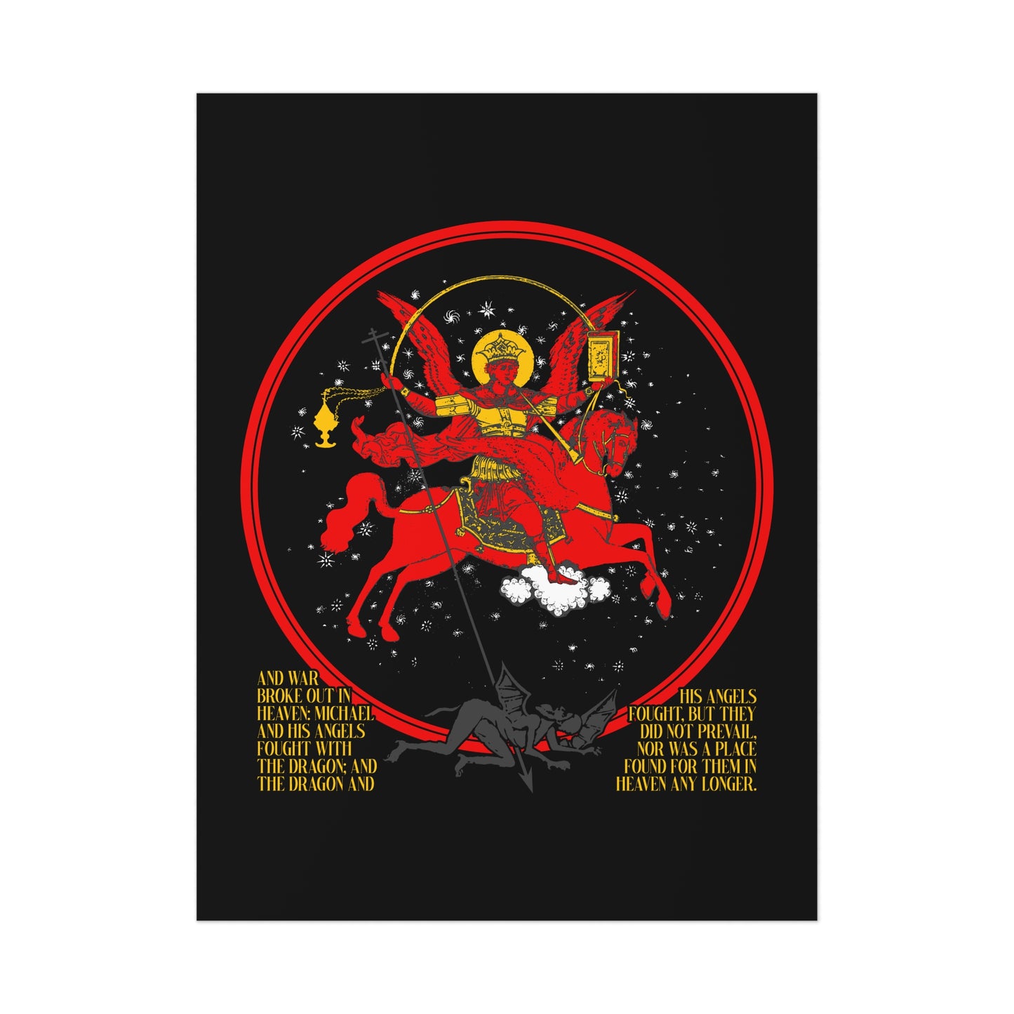 Archangel Michael of the Apocalypse Icono-Graphic | War in Heaven (Rev 12:7-9) | Satan Cast Out | Orthodox Christian Art Poster