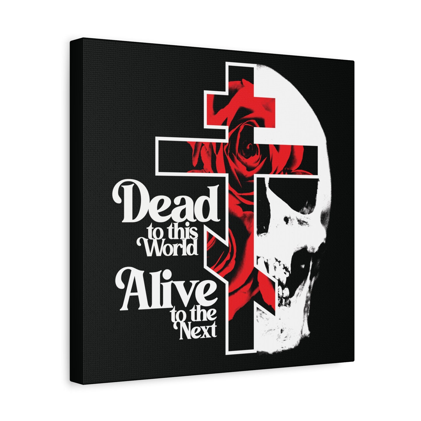 Dead to this World Alive to the Next | Goth Aesthetic Flower Cross & Skull | 70s Typography | Bestselling | Orthodox Christian Canvas Art