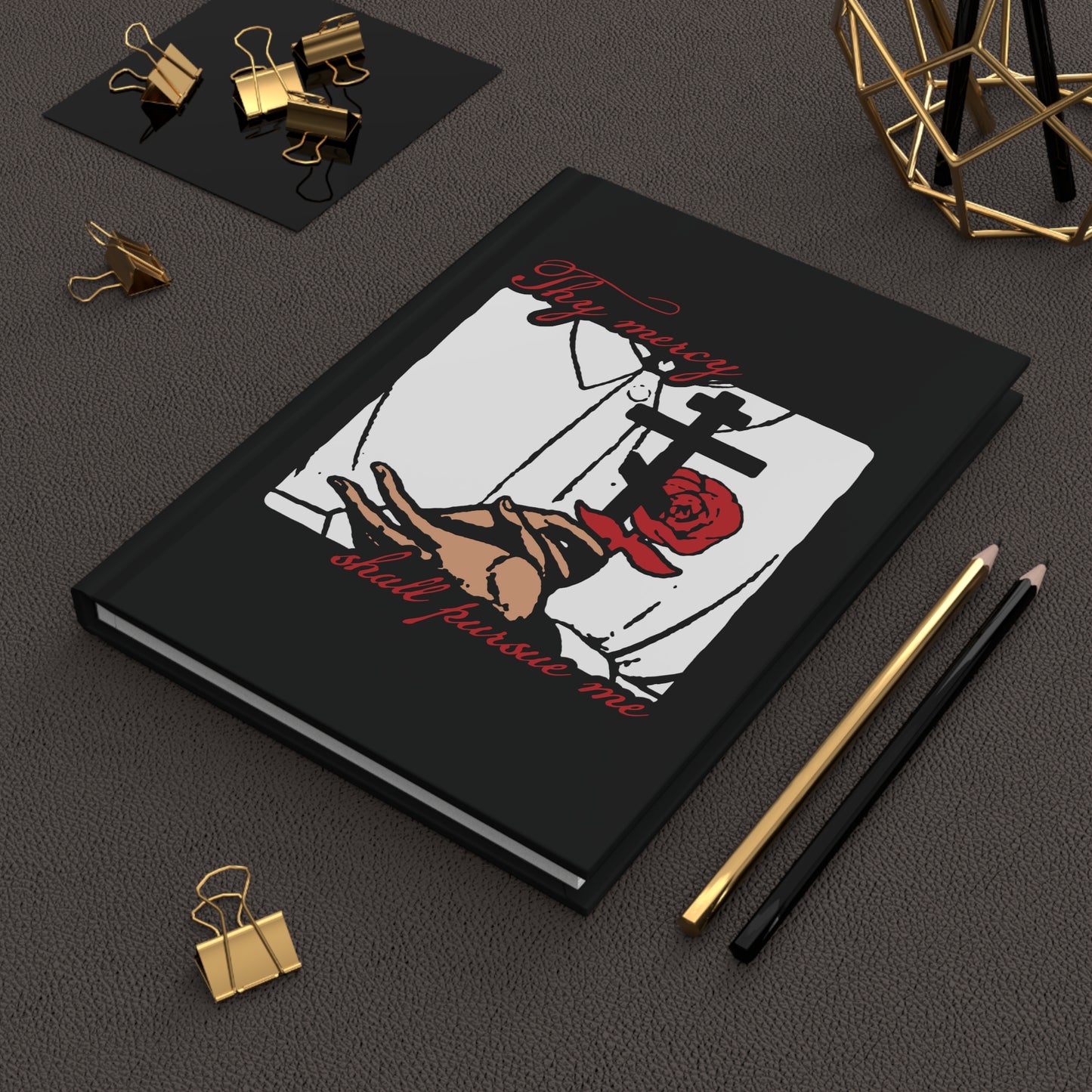 Thy Mercy Shall Pursue Me - Psalm 22 (23) | Orthodox Martyr's Cross and Rose Icono-Graphic Style | Hardcover Journal