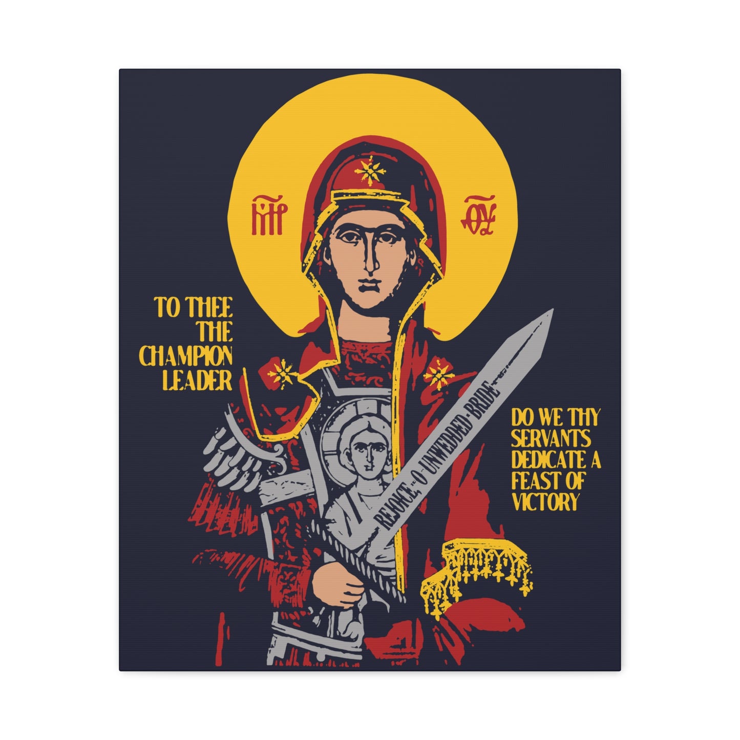 To Thee the Champion Leader | Mother of God | Theotokos with Sword IconoGraphic | Orthodox Christian Canvas Art